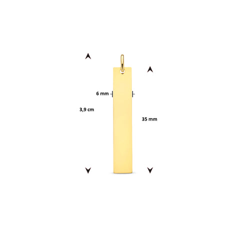 Graveerhanger Rechthoek glans 35 x 6 mm 14K Geelgoud - inclusief lettergravure