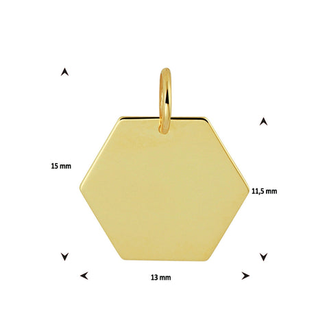 Graveerhanger Zeshoek van 14 Karaat Glanzend Geelgoud - Formaat 13 x 11,5 mm - Inclusief lettergravure
