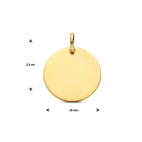 Graveerhanger Rond glans 18 mm 14K Geelgoud - inclusief lettergravure