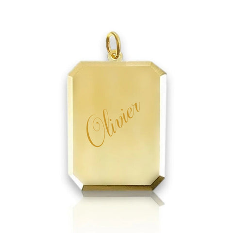 Graveerhanger Achthoek glans gediamanteerd 23 x 18 mm 14K Geelgoud - inclusief lettergravure
