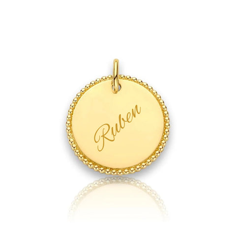 Graveerhanger Rond glans bolletjes 16 mm 14K Geelgoud - inclusief lettergravure