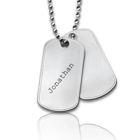 Graveercollier met 2 dogtags mat edelstaal - met gravure naar keuze