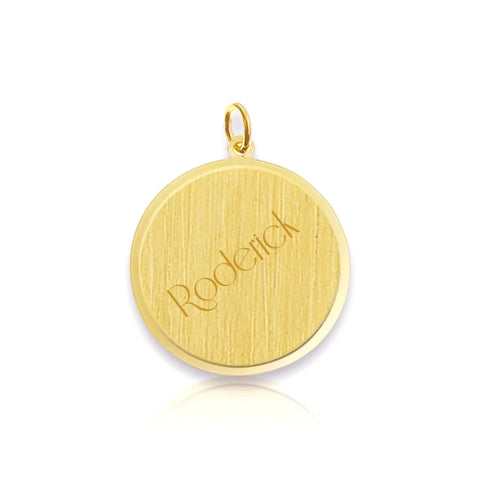 Graveerhanger Rond mat gediamanteerd 16 mm 14K Geelgoud - inclusief lettergravure