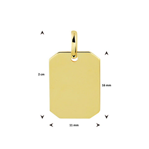 Graveerhanger Achthoek glans 16 x 11 mm 14K Geelgoud - inclusief lettergravure