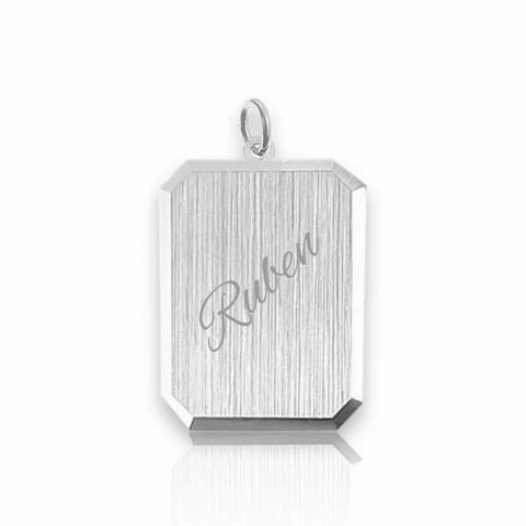 Graveerhanger Rechthoek mat gediamanteerd 18 x 14 mm 925/1000 Zilver - inclusief lettergravure