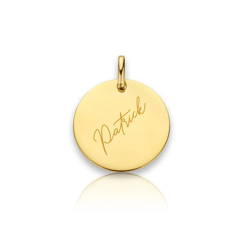 Graveerhanger Rond glans 18 mm 14K Geelgoud - inclusief lettergravure