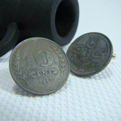 Manchetknopen Zink 10 cent, dubbeltje 1943
