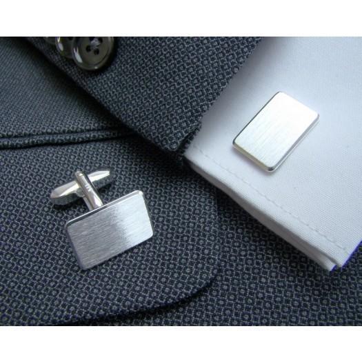 Zilveren Manchetknopen Rechthoek met uw Familiewapen gravure- Sterling Zilver