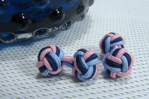 Manchetknopen Blauw Marineblauw Lichtblauw Roze Gevlochten