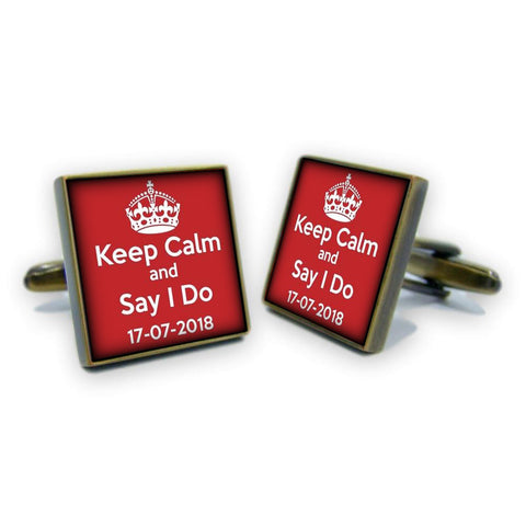 Manchetknopen Eigen tekst 'Keep Calm' - Kleur mechaniek vrije keuze
