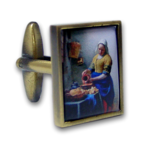 Manchetknopen Johannes Vermeer - Het Melkmeisje - Donker goudkleurig