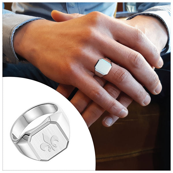 Tijdelijk niet op voorraad - Zegelring of graveerring Echt zilver - vierkant - Logo of afbeelding gravure