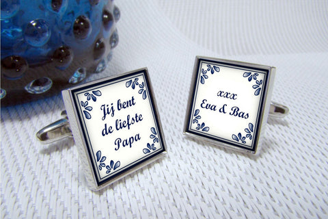 Manchetknopen Eigen tekst Delfts Blauw tegeltje