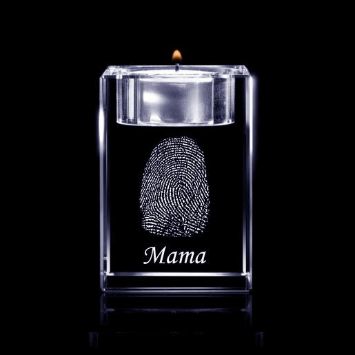 Glasgeschenk Waxinelichthouder - 80x80x50 mm - met gravure naar keuze