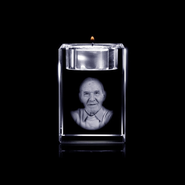 Glasgeschenk Waxinelichthouder - 80x80x50 mm - met gravure naar keuze