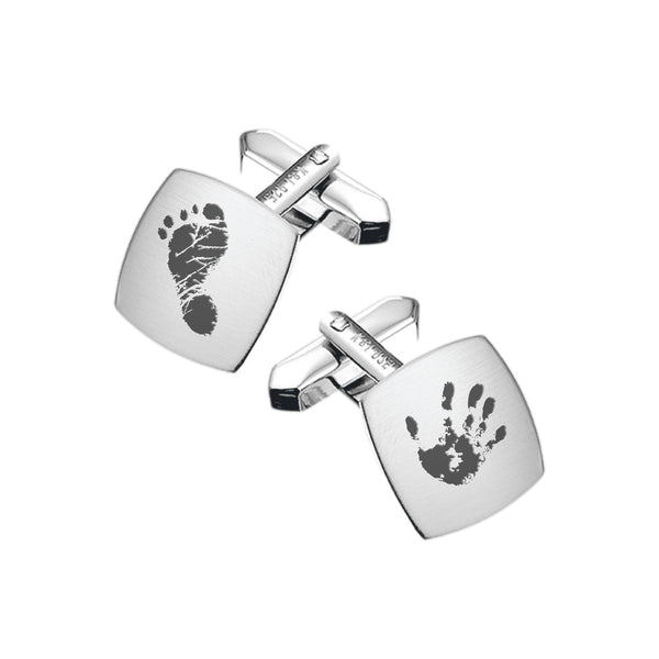 Zilveren Manchetknopen Vierkant Hand en/of voetafdrukjes van uw kind - Sterling Zilver