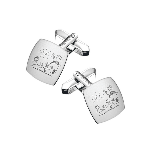 Zilveren Manchetknopen Vierkant met gravure 'Kunst van uw kind' - Sterling Zilver