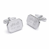 Zilveren Manchetknopen Achthoekig met Datum en Lettergravure - Persoonlijk Graveerbaar