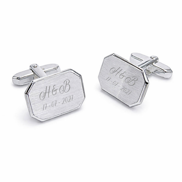 Zilveren Manchetknopen Achthoekig met Datum en Lettergravure - Persoonlijk Graveerbaar