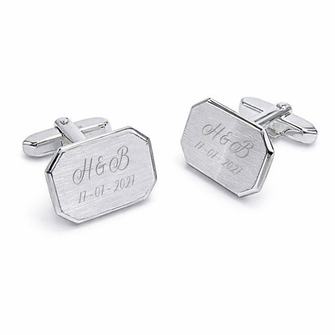 Zilveren Manchetknopen Achthoekig met Datum en Lettergravure - Persoonlijk Graveerbaar