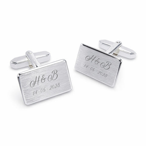 Zilveren Manchetknopen Rechthoek met Datum en Lettergravure - Sterling Zilver