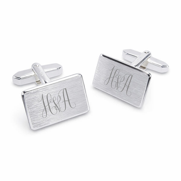 Zilveren Manchetknopen Rechthoek met Monogram gravure - Sterling Zilver