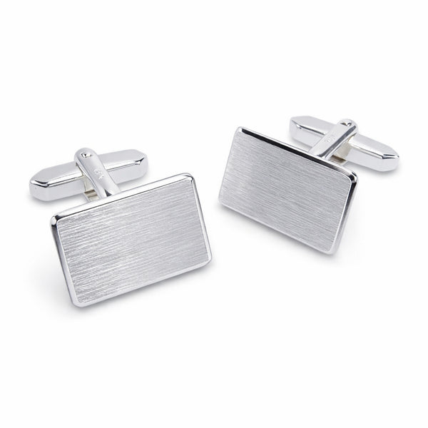 Zilveren Manchetknopen Rechthoek met Datum en Lettergravure - Sterling Zilver (gerhodineerd)