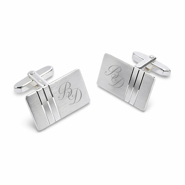 Zilveren Manchetknopen Twee banen met Lettergravure - Sterling Zilver