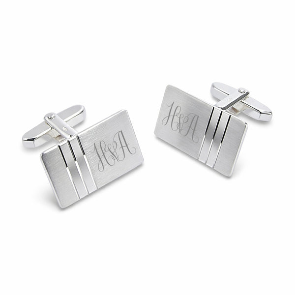 Zilveren Manchetknopen Twee banen met Monogram gravure - Sterling Zilver