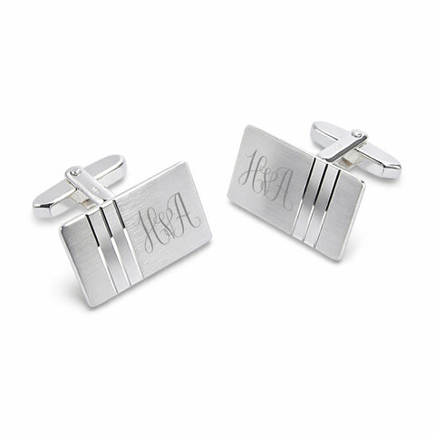 Zilveren Manchetknopen Twee banen met Monogram gravure - Sterling Zilver