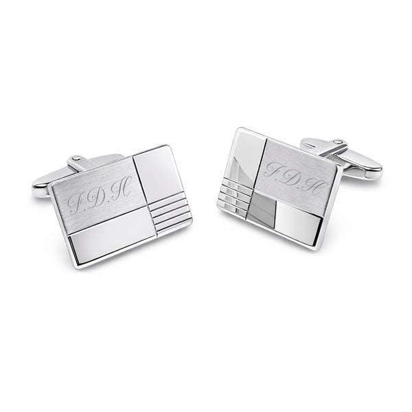 Zilveren Manchetknopen Blokdetails met Lettergravure - Sterling Zilver