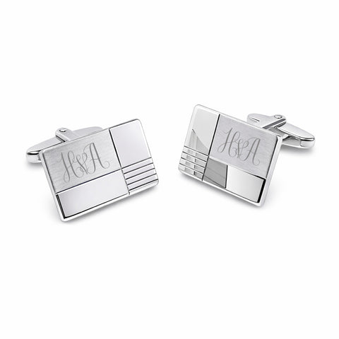 Zilveren Manchetknopen Blokdetails met Monogram gravure - Sterling Zilver