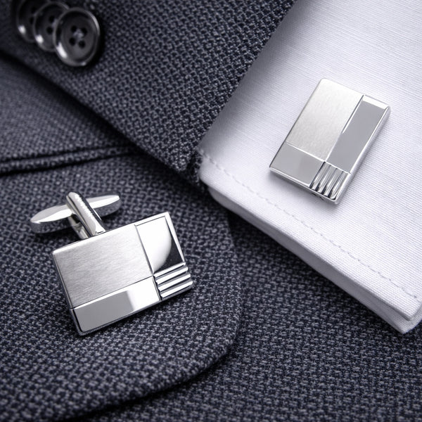 Zilveren Manchetknopen Blokdetails - Sterling Zilver
