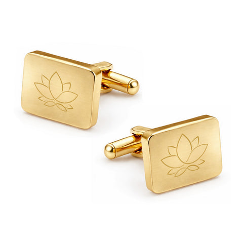 Tijdelijk uitverkocht - Manchetknopen Rechthoek Glans afgeronde hoeken met Logogravure - Goudkleurig