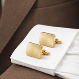 Tijdelijk uitverkocht - Manchetknopen Rechthoek Glans afgeronde hoeken met Logogravure - Goudkleurig