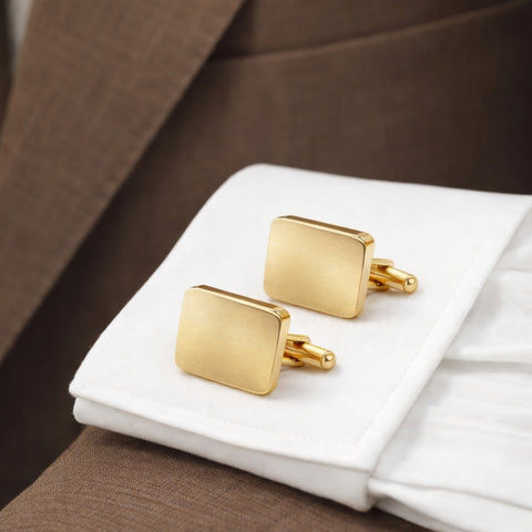 Tijdelijk uitverkocht - Manchetknopen Rechthoek Glans afgeronde hoeken met Familiewapengravure - Goudkleurig