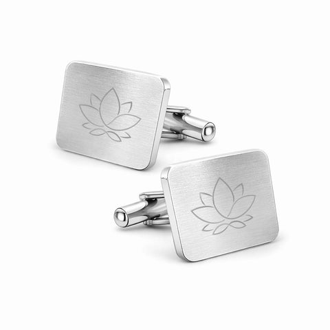 Manchetknopen Rechthoek Mat afgeronde hoeken met Logogravure - Zilverkleurig