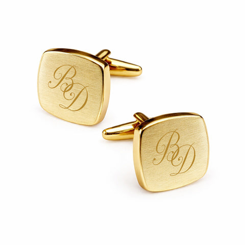 Tijdelijk uitverkocht - Manchetknopen Vierkant Mat afgeronde hoeken met Lettergravure - Goudkleurig