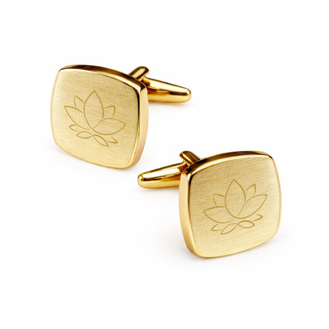 Tijdelijk uitverkocht - Manchetknopen Vierkant Mat afgeronde hoeken met Logogravure - Goudkleurig