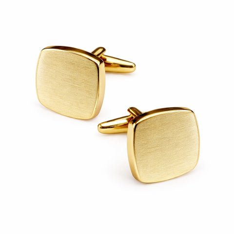 Manchetknopen Vierkant Mat afgeronde hoeken met uw Familiewapen gravure - Goudkleurig
