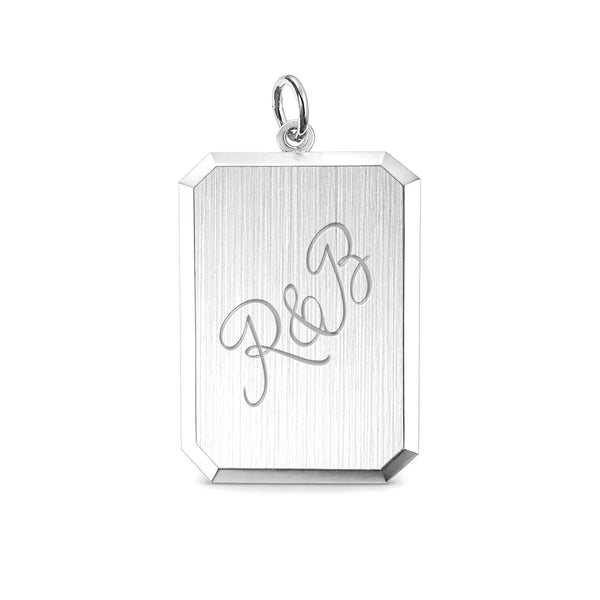 Graveerhanger Rechthoek mat gediamanteerd 18 x 14 mm 925/1000 Zilver - inclusief lettergravure