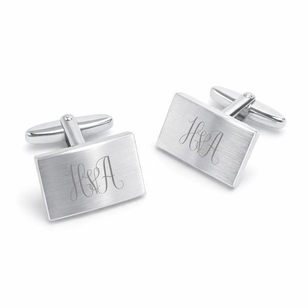 Zilveren Manchetknopen Gebolde Rechthoek met Monogram gravure - Sterling Zilver