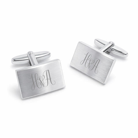 Zilveren Manchetknopen Gebolde Rechthoek met Monogram gravure - Sterling Zilver
