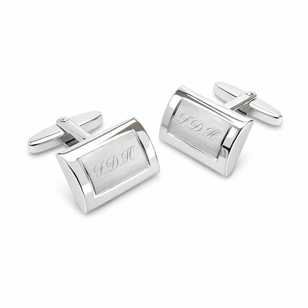 Zilveren Manchetknopen Brede Rand met Lettergravure - Sterling Zilver