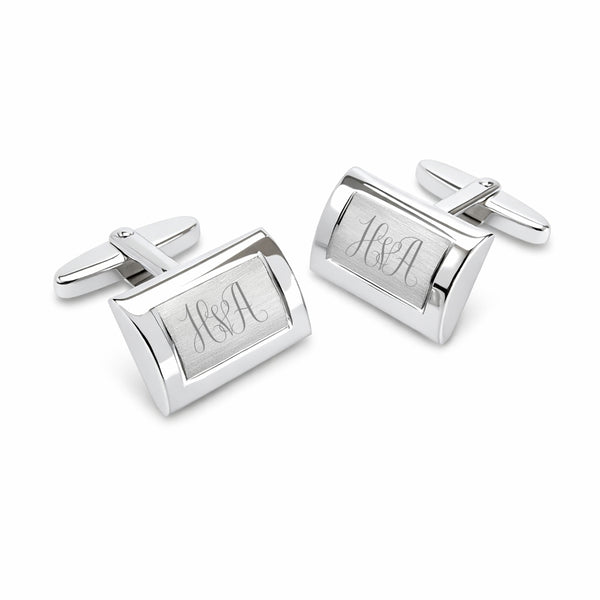 Zilveren Manchetknopen Brede Rand met Monogram gravure- Sterling Zilver