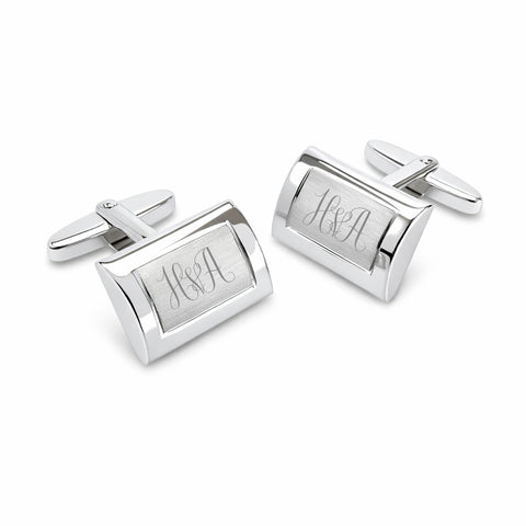 Zilveren Manchetknopen Brede Rand met Monogram gravure- Sterling Zilver