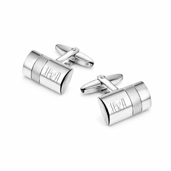Zilveren Manchetknopen Bol met Banen met Monogram gravure - Sterling Zilver