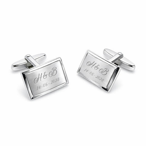 Zilveren Manchetknopen Facetrand met Datum en Lettergravure - Sterling Zilver