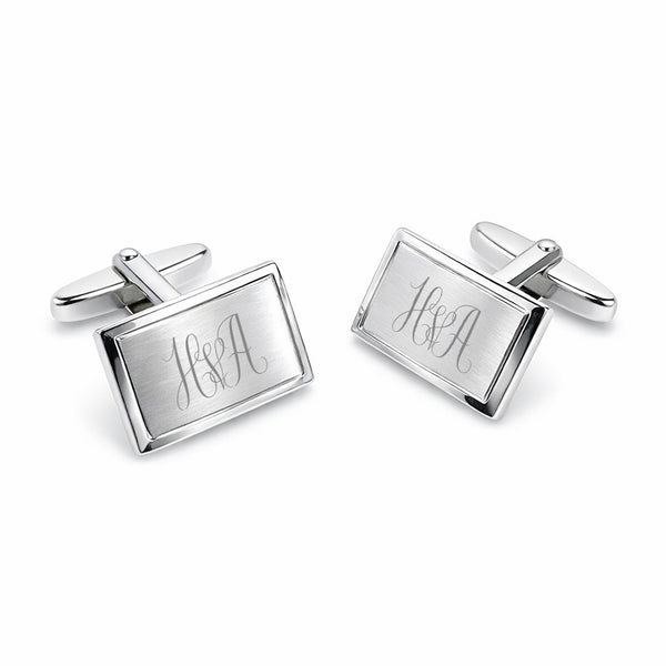 Zilveren Manchetknopen Facetrand met Monogram gravure - Sterling Zilver