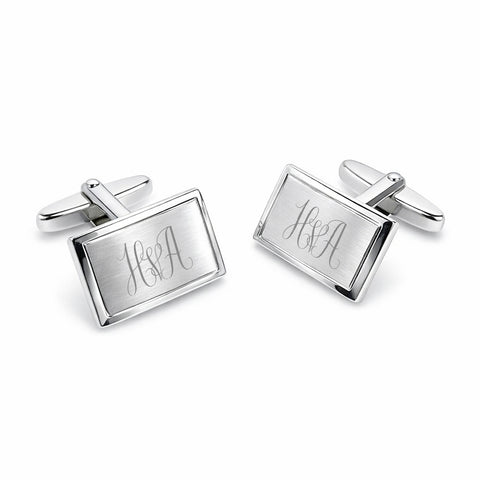 Zilveren Manchetknopen Facetrand met Monogram gravure - Sterling Zilver
